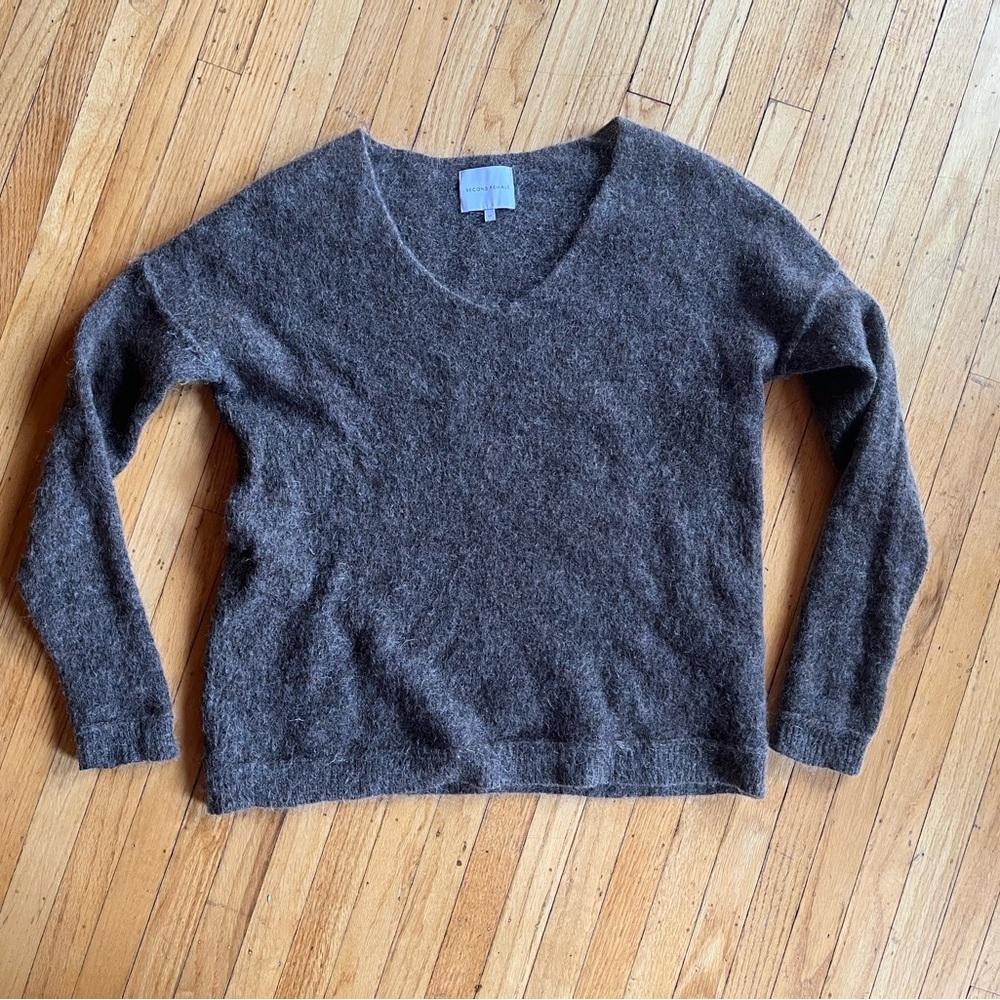 Scandinavian brand Second Female Soft Brown Mohair V-Neck Sweater XS
